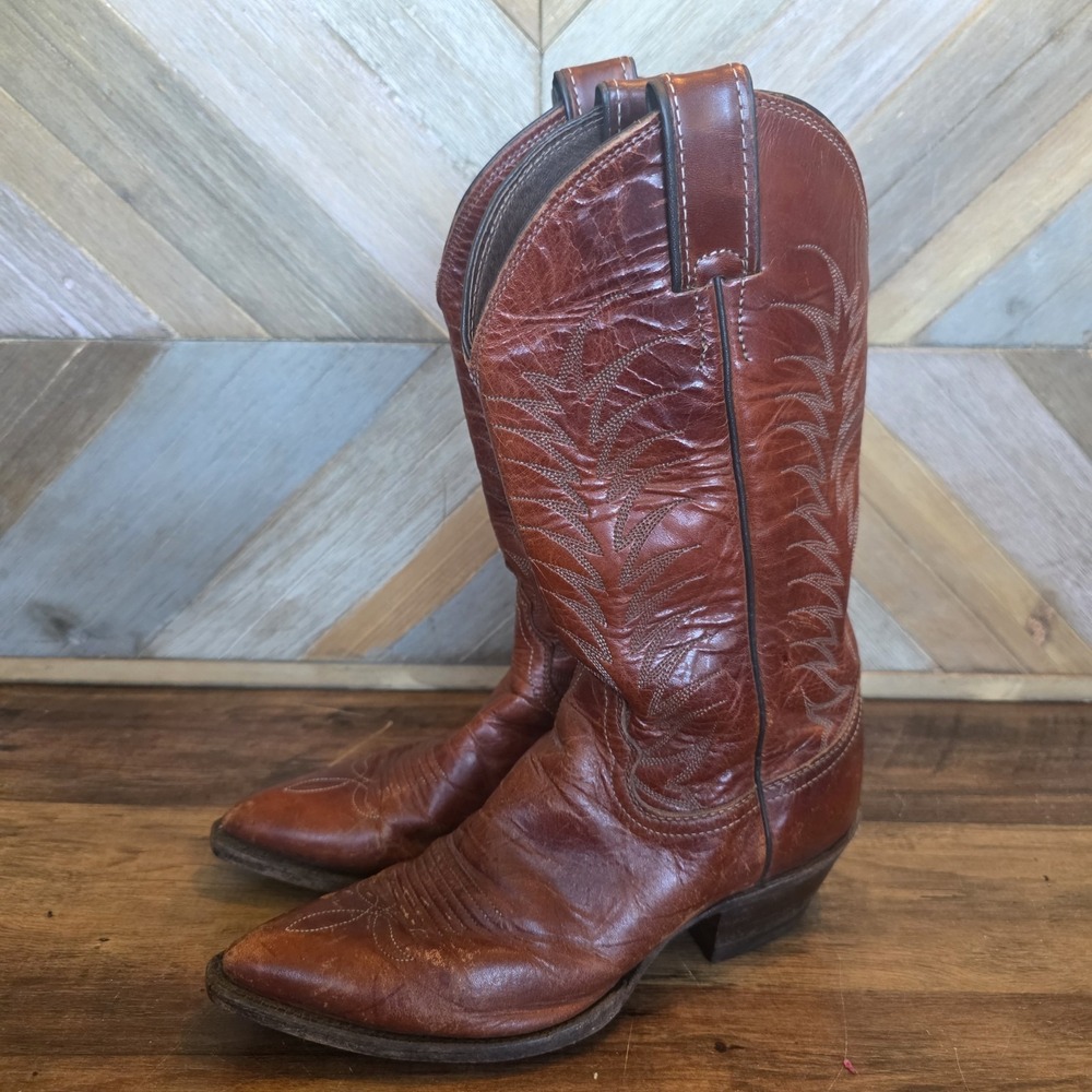 Justin Boots Men's Size 7 B Brown Leather Cowboy Western Vintage Made in USA